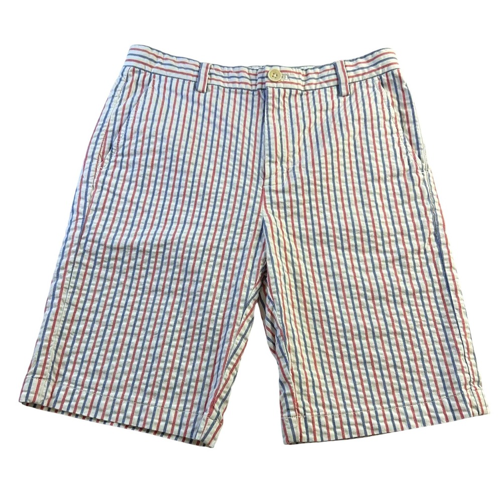 Vineyard Vines Boys Red White Blue Striped Seersucker Shorts Size 16 Preppy